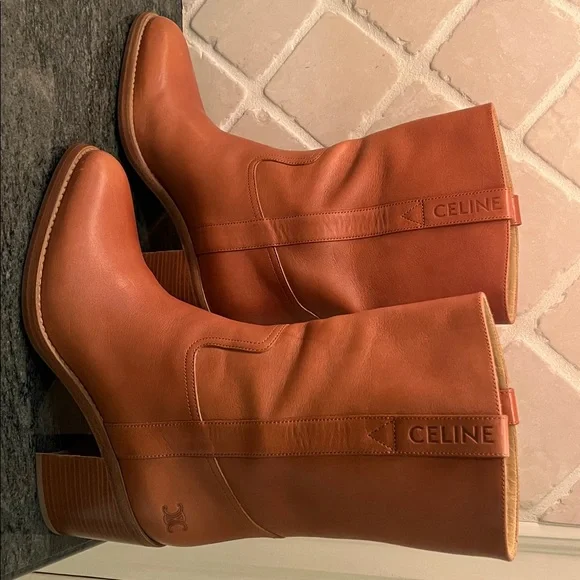 Celine Mid-Calf Boots in Cognac Leather - Picture 4 of 10